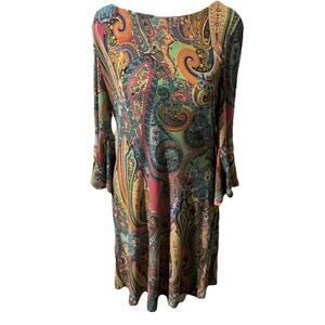 Tommy Hilfiger Womens Paisley Print Dress With Flare Sleeves Size 6 EUC